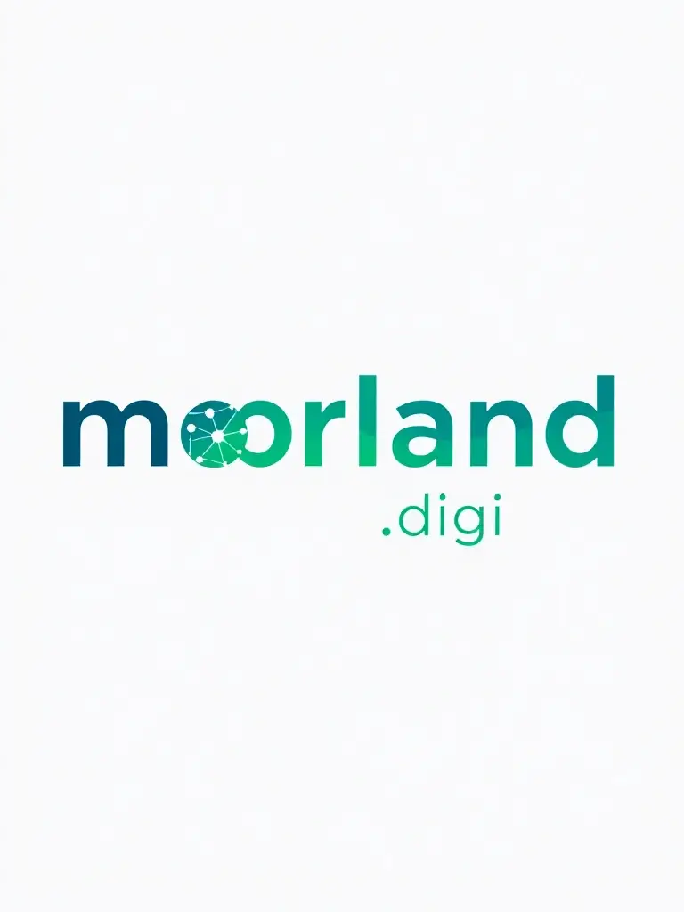 A modern logo design representing branding services, incorporating the brand's deep blue and emerald green colors, symbolizing identity creation for Morland.digital.